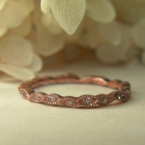 画像2: oeuf ウーフ　（結婚指輪　K18ピンクゴールド　1.5mm  ダイヤ付き) (2)
