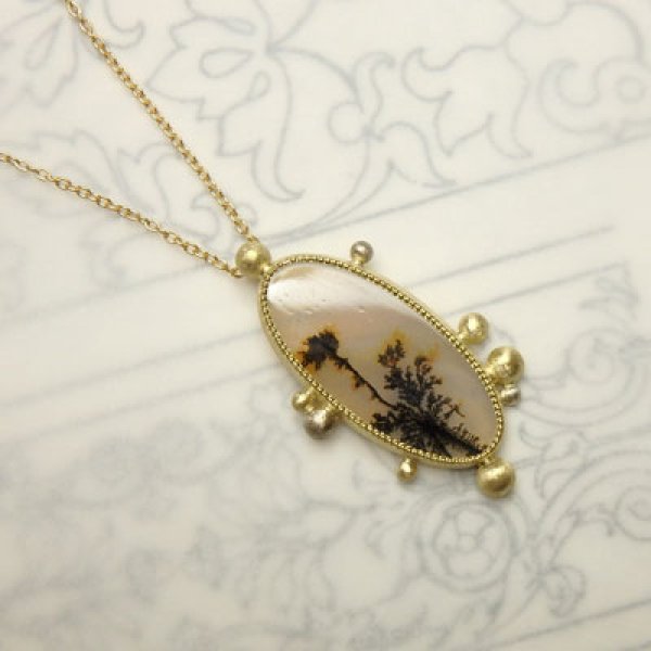 画像2: デンドリティックアゲート　つぶつぶ　ペンダント　（K18イエローゴールド） (2)