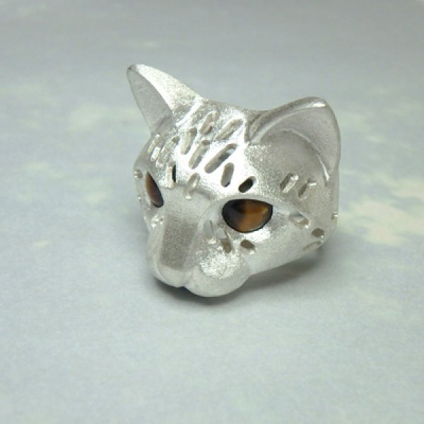 画像2: 透かし猫　リング　お目目がタイガーアイ　（シルバー） (2)
