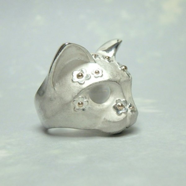 画像2: お花猫　リング　お目目がムーンストーン　（シルバー・ピンクゴールド） (2)