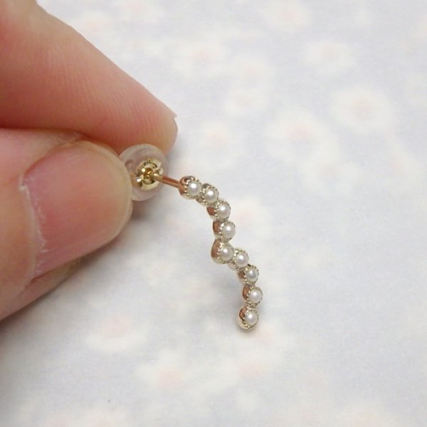 画像4: フリル　ピアス　片耳用　（K10イエローゴールド　ベビーパール） (4)