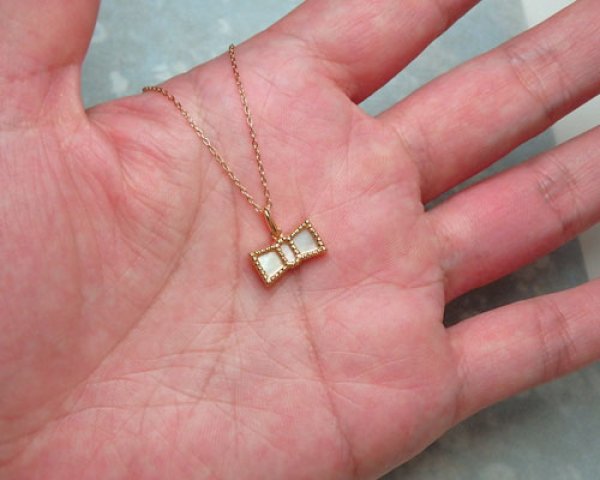 画像5: 白蝶貝　リボン　プツプツペンダント　（ピンクゴールド） (5)