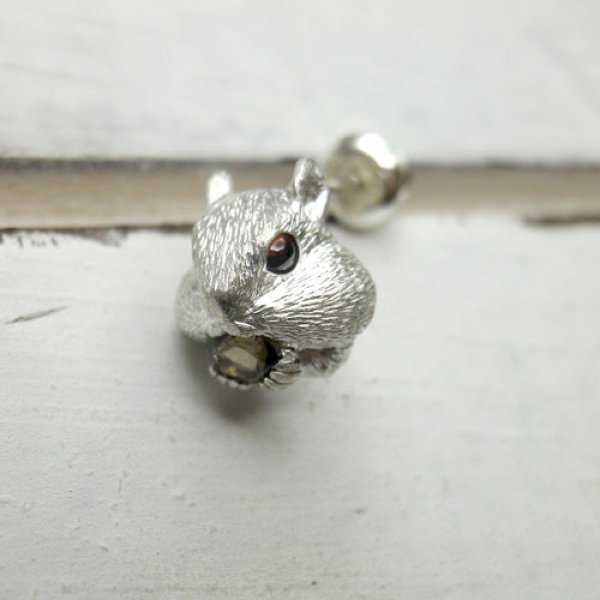 画像7: もぐもぐ　りす　ピアス　（シルバー　スモーキークオーツ）　※片耳用です (7)