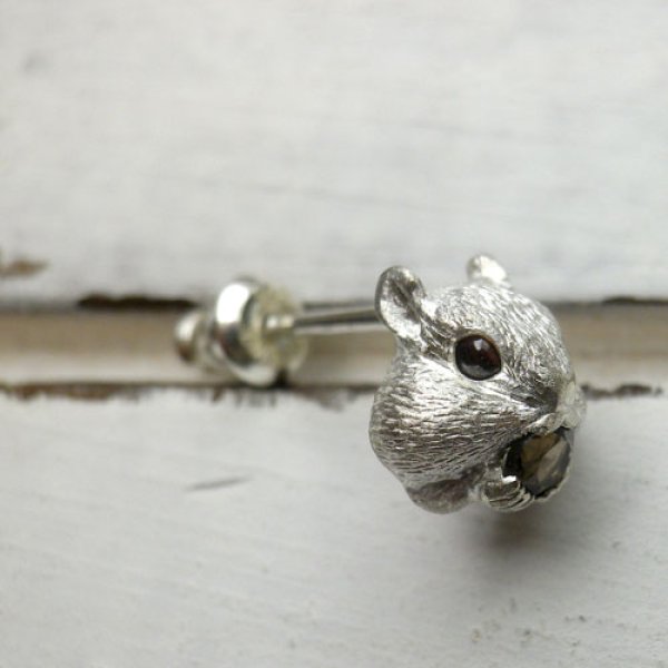 画像3: もぐもぐ　りす　ピアス　（シルバー　スモーキークオーツ）　※片耳用です (3)