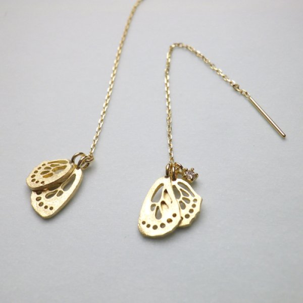 画像4: 透かし　ちょうちょ　ピアス　しじみちょう　（K18イエローゴールド　ダイヤ） (4)