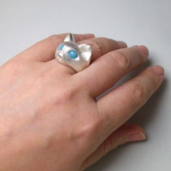 画像10: ふさふさ子猫　リング　お目目がアマゾナイト　（シルバー） (10)