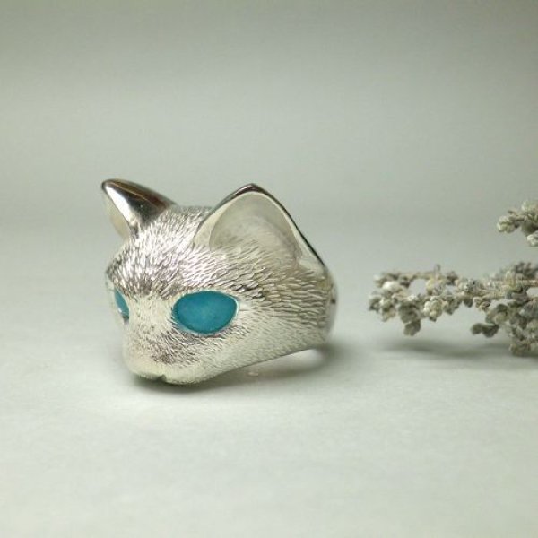 画像5: ふさふさ子猫　リング　お目目がアマゾナイト　（シルバー） (5)