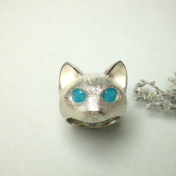 画像9: ふさふさ子猫　リング　お目目がアマゾナイト　（シルバー） (9)