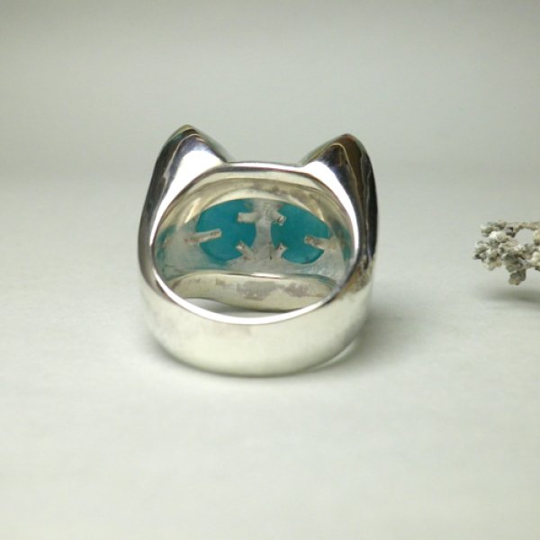 画像6: ふさふさ子猫　リング　お目目がアマゾナイト　（シルバー） (6)