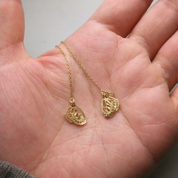 画像7: 透かし　ちょうちょ　ピアス　しじみちょう　（K18イエローゴールド　ダイヤ） (7)