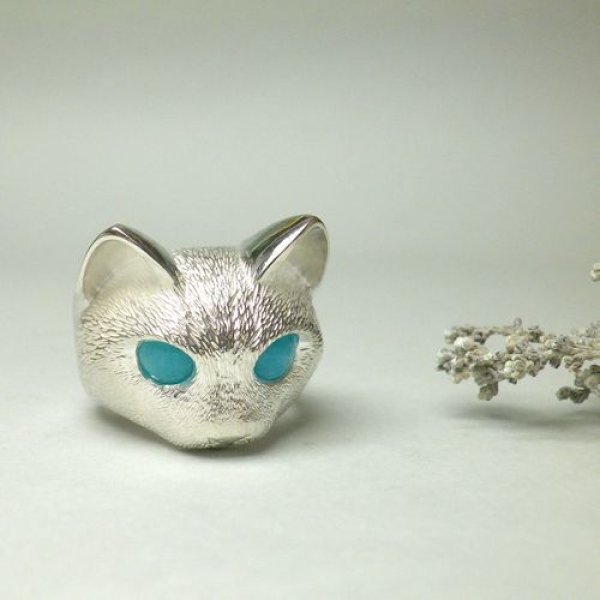 画像4: ふさふさ子猫　リング　お目目がアマゾナイト　（シルバー） (4)