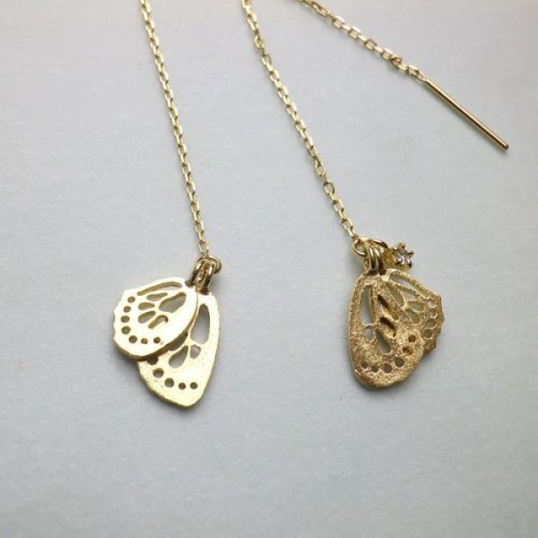 画像6: 透かし　ちょうちょ　ピアス　しじみちょう　（K18イエローゴールド　ダイヤ） (6)