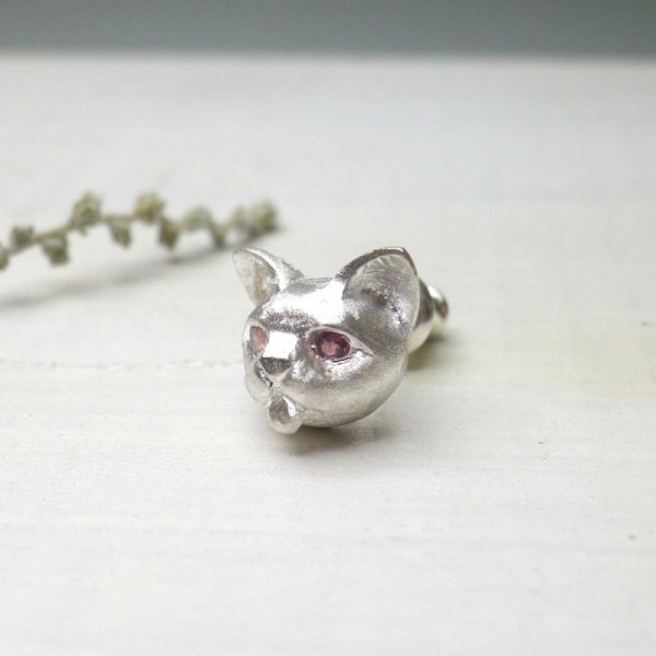画像3: ねこのベー　ピアス　（シルバー　ピンクトルマリン）　※片耳用です (3)