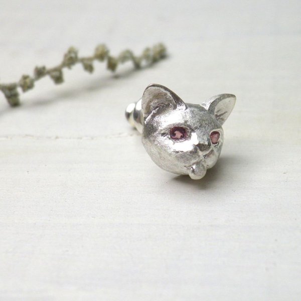 画像7: ねこのベー　ピアス　（シルバー　ピンクトルマリン）　※片耳用です (7)