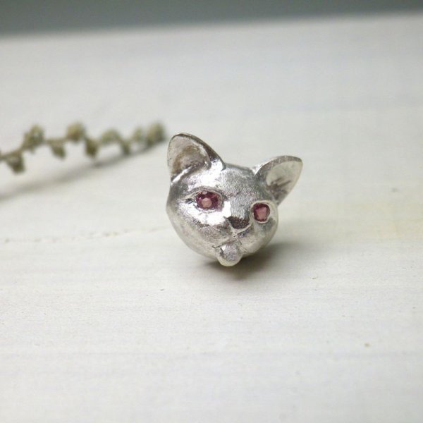画像6: ねこのベー　ピアス　（シルバー　ピンクトルマリン）　※片耳用です (6)