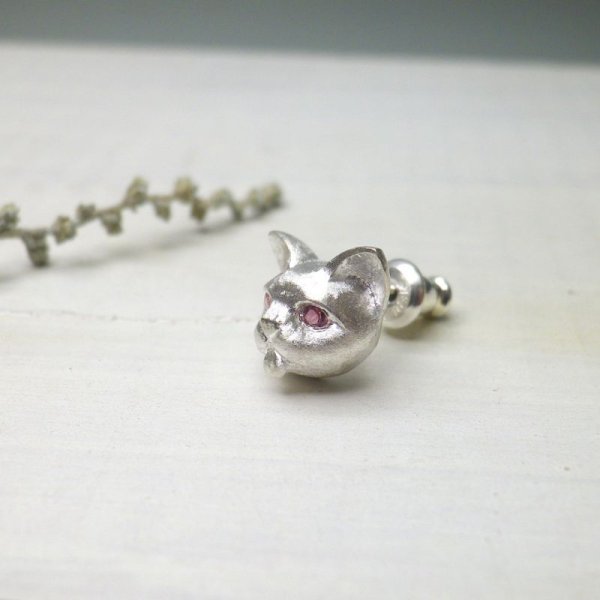 画像8: ねこのベー　ピアス　（シルバー　ピンクトルマリン）　※片耳用です (8)
