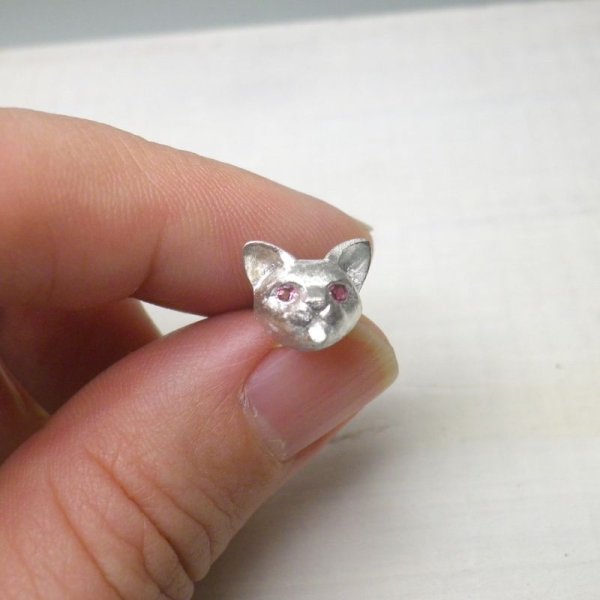 画像9: ねこのベー　ピアス　（シルバー　ピンクトルマリン）　※片耳用です (9)