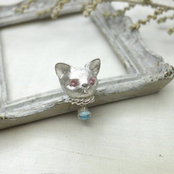 画像8: ねこのたま　ピアス　（シルバー　ピンクトルマリン・ブルートパーズ）　※片耳用です (8)