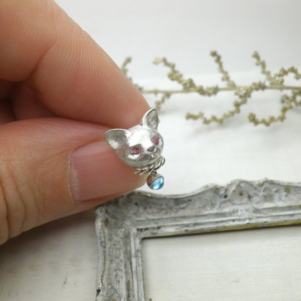 画像4: ねこのたま　ピアス　（シルバー　ピンクトルマリン・ブルートパーズ）　※片耳用です (4)