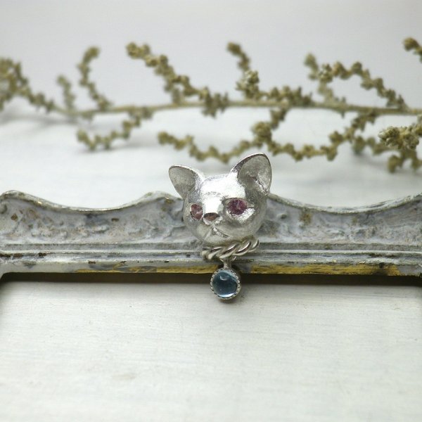 画像5: ねこのたま　ピアス　（シルバー　ピンクトルマリン・ブルートパーズ）　※片耳用です (5)